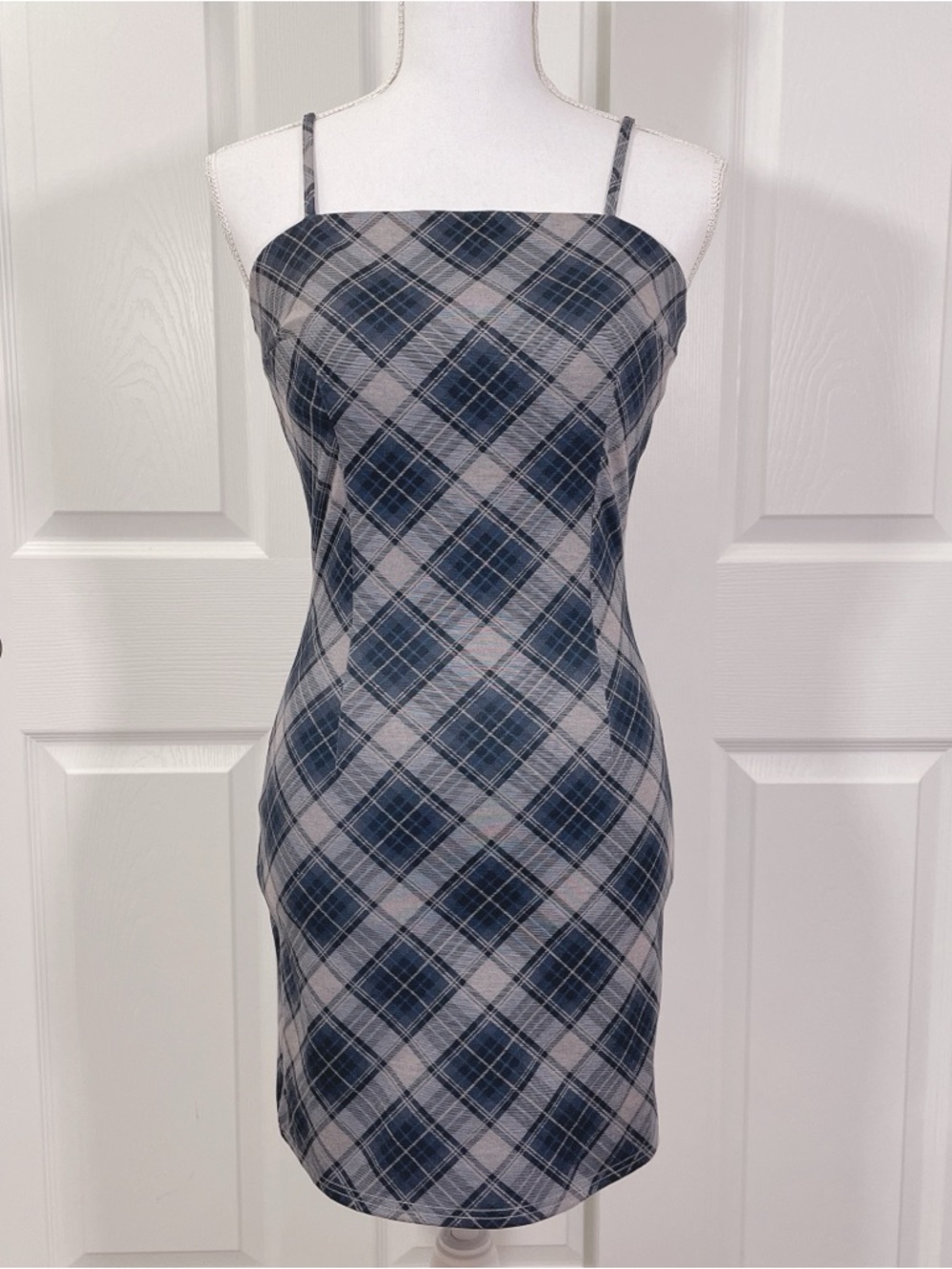 Academia tartan mini dress blue and gray